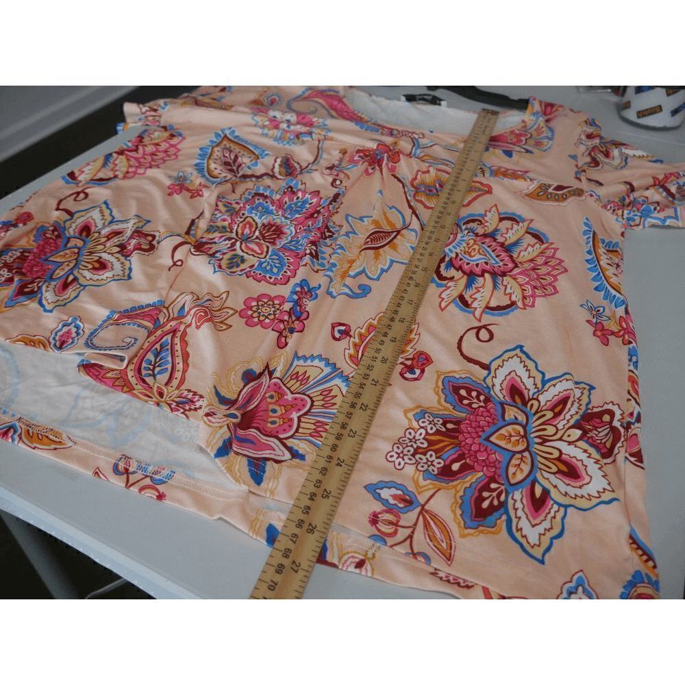Yellow & Pink Multicolor Floral Pleated Scoop-Neck Top - Picture 6 of 7